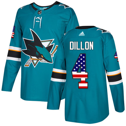 Adidas Sharks #4 Brenden Dillon Teal Home Authentic USA Flag Stitched NHL Jersey - Click Image to Close
